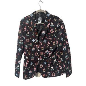 Festive Black Blazer with neon Holiday Print size M